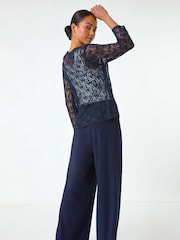Roman Blue Petite Pointelle Knit Cardigan - Image 2 of 5