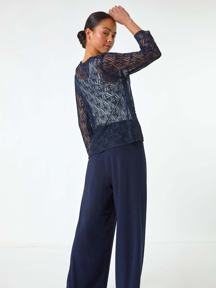 Roman Blue Petite Pointelle Knit Cardigan - Image 2 of 5
