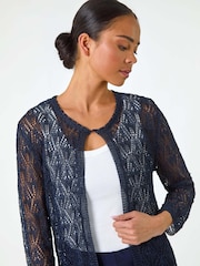 Roman Blue Petite Pointelle Knit Cardigan - Image 3 of 5