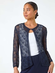 Roman Blue Petite Pointelle Knit Cardigan - Image 4 of 5