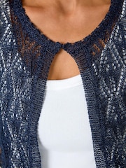 Roman Blue Petite Pointelle Knit Cardigan - Image 5 of 5