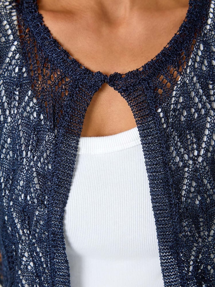 Roman Blue Petite Pointelle Knit Cardigan - Image 5 of 5