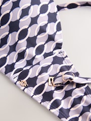 Navy Blue Geometric Wired Bandeau Bikini Top - Image 10 of 10