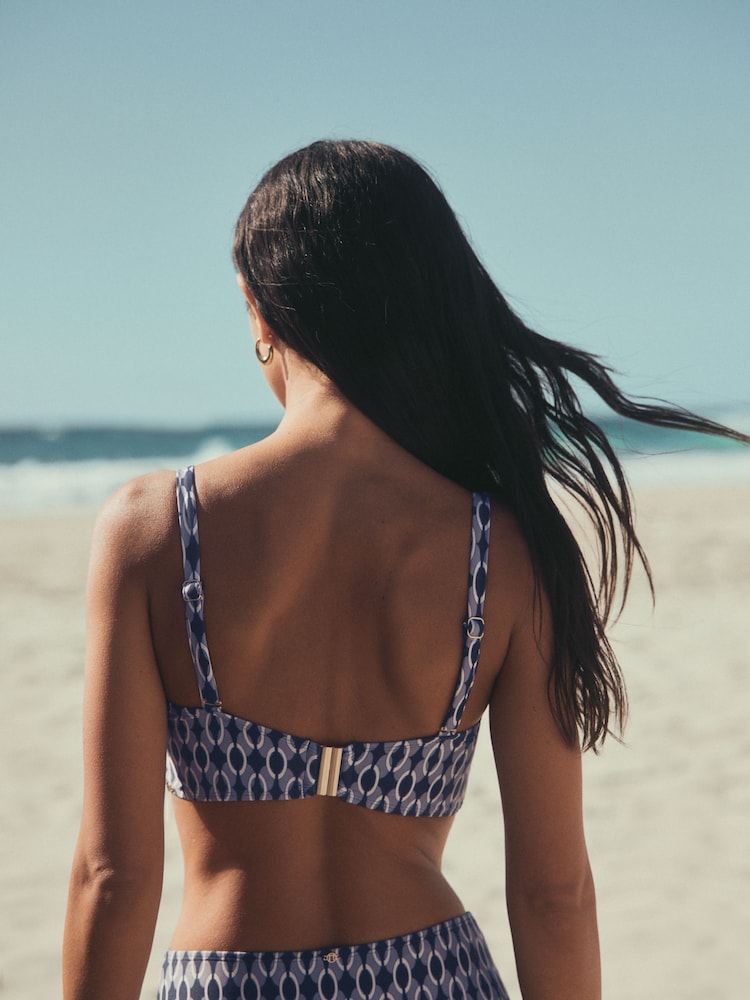 Navy Blue Geometric Wired Bandeau Bikini Top - Image 2 of 10