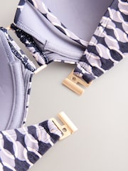 Navy Blue Geometric Wired Bandeau Bikini Top - Image 9 of 10