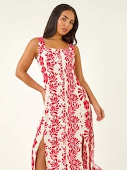 Roman Red Petite Button Front Midi Dress - Image 1 of 5