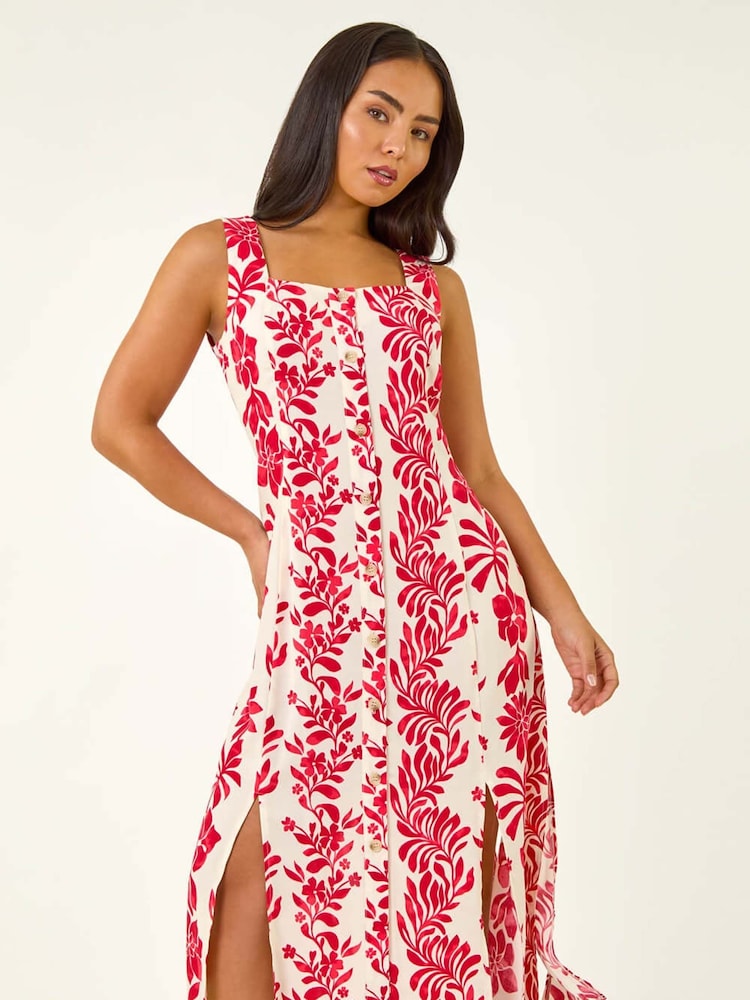 Roman Red Petite Button Front Midi Dress - Image 1 of 5