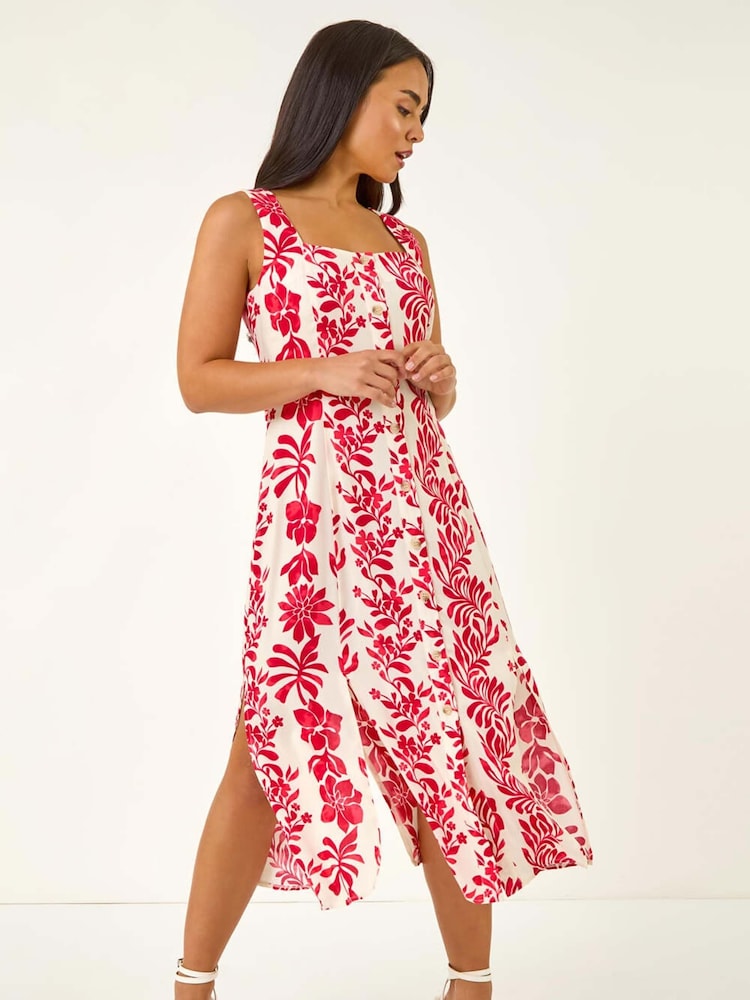 Roman Red Petite Button Front Midi Dress - Image 2 of 5
