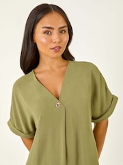 Verde - Vestido Roman Petite One com decote em V e botões - Imagem 4 de 5