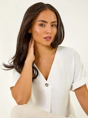 Roman White Petite One Buttoned V-Neck Blouse - Image 1 of 5