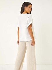 Roman White Petite One Buttoned V-Neck Blouse - Image 3 of 5