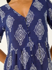 Roman Blue Petite Border Print Tiered Dress - Image 5 of 5