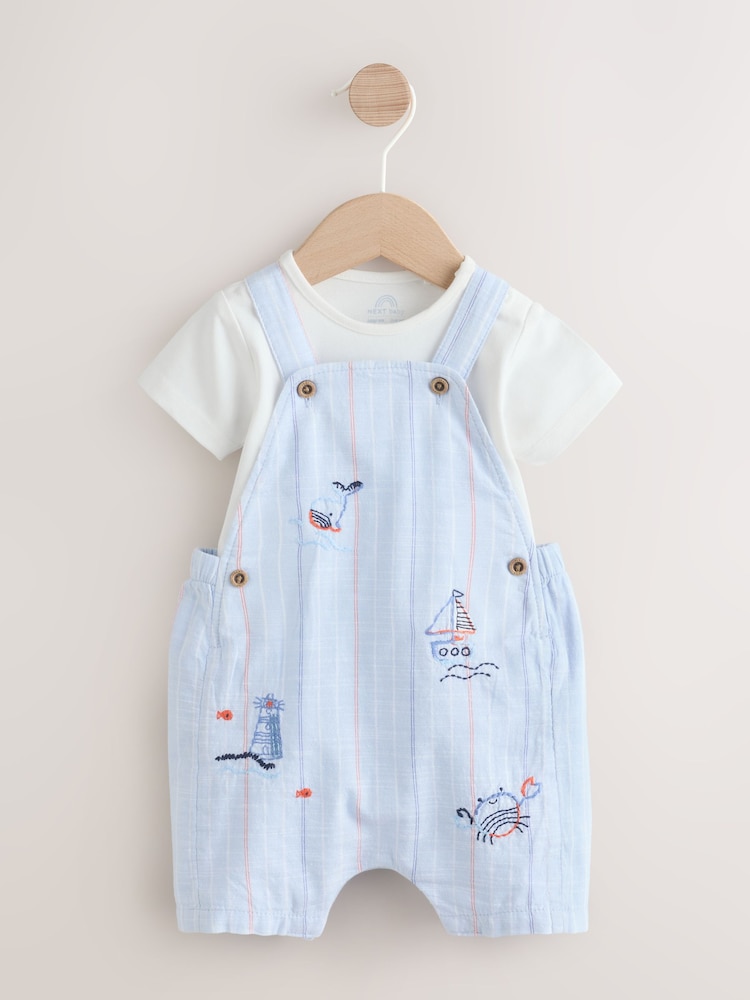 Dungi albastre nautice - Set salopetă și body Bebeluși (0ms-2yrs) - Imaginea 1 din 12