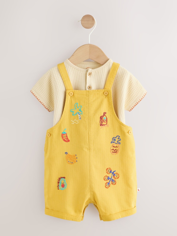 Yellow Fruit/Veg Print - Set salopetă și body Bebeluși (0ms-2yrs) - Imaginea 1 din 10