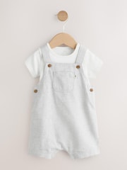 Grey Linen/Cotton Blend Dungaree and Bodysuit Baby Set (0mths-2yrs) - Image 1 of 8