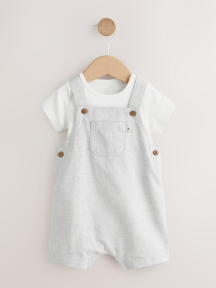 Grey Linen/Cotton Blend Dungaree and Bodysuit Baby Set (0mths-2yrs) - Image 1 of 8