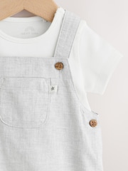 Grey Linen/Cotton Blend Dungaree and Bodysuit Baby Set (0mths-2yrs) - Image 3 of 8