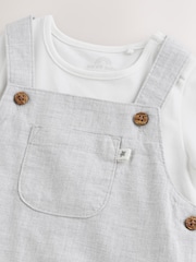 Grey Linen/Cotton Blend Dungaree and Bodysuit Baby Set (0mths-2yrs) - Image 4 of 8