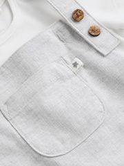 Grey Linen/Cotton Blend Dungaree and Bodysuit Baby Set (0mths-2yrs) - Image 7 of 8