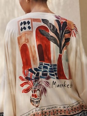 Marrakesh Border Print - Tie Front Lightweight Jacket - 8ичинен 4 сүрөт