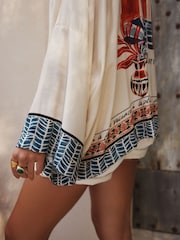 Marrakesh Border Print - Tie Front Lightweight Jacket - 8ичинен 5 сүрөт