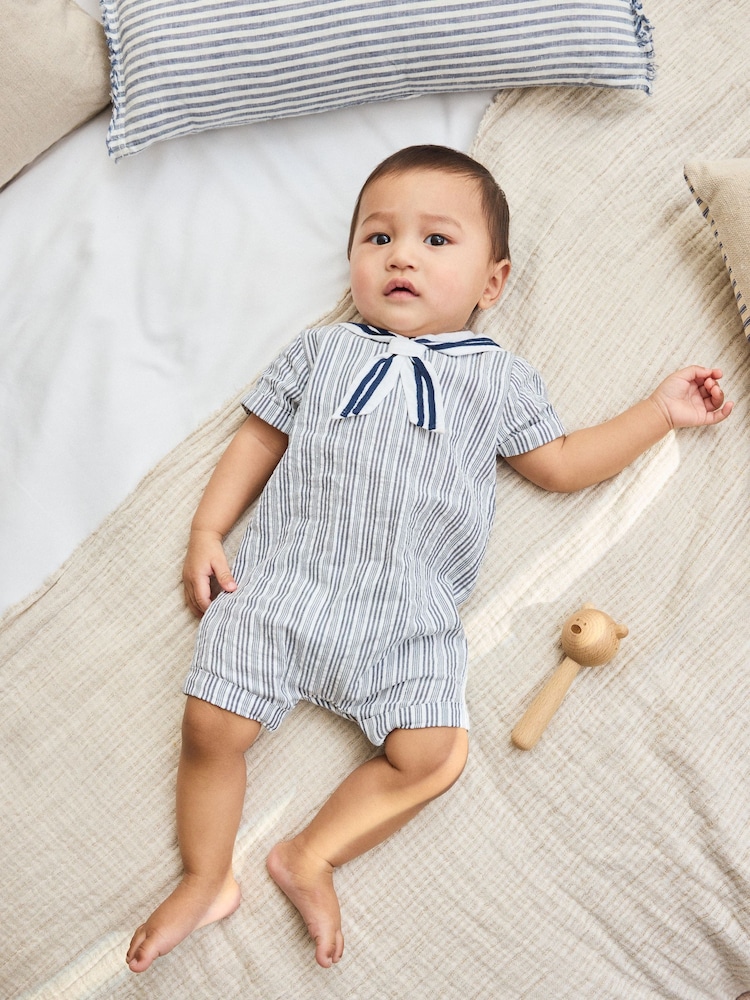 أزرق مقلم - ثياب أطفال منسوجة للبيبي (0 شهور - سنتان (3)) - Image 2 of 4