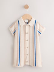 Blue/Neutral Stripe Knitted Baby Romper (0mths-3yrs) - Image 1 of 7