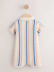 Blue/Neutral Stripe Knitted Baby Romper (0mths-3yrs) - Image 2 of 7