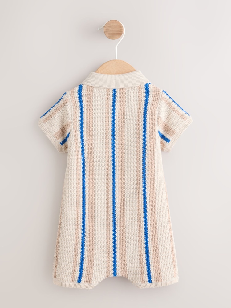 Blue/Neutral Stripe Knitted Baby Romper (0mths-3yrs) - Image 2 of 7