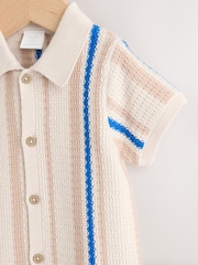 Blue/Neutral Stripe Knitted Baby Romper (0mths-3yrs) - Image 3 of 7