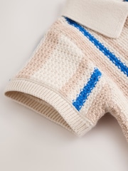 Blue/Neutral Stripe Knitted Baby Romper (0mths-3yrs) - Image 6 of 7