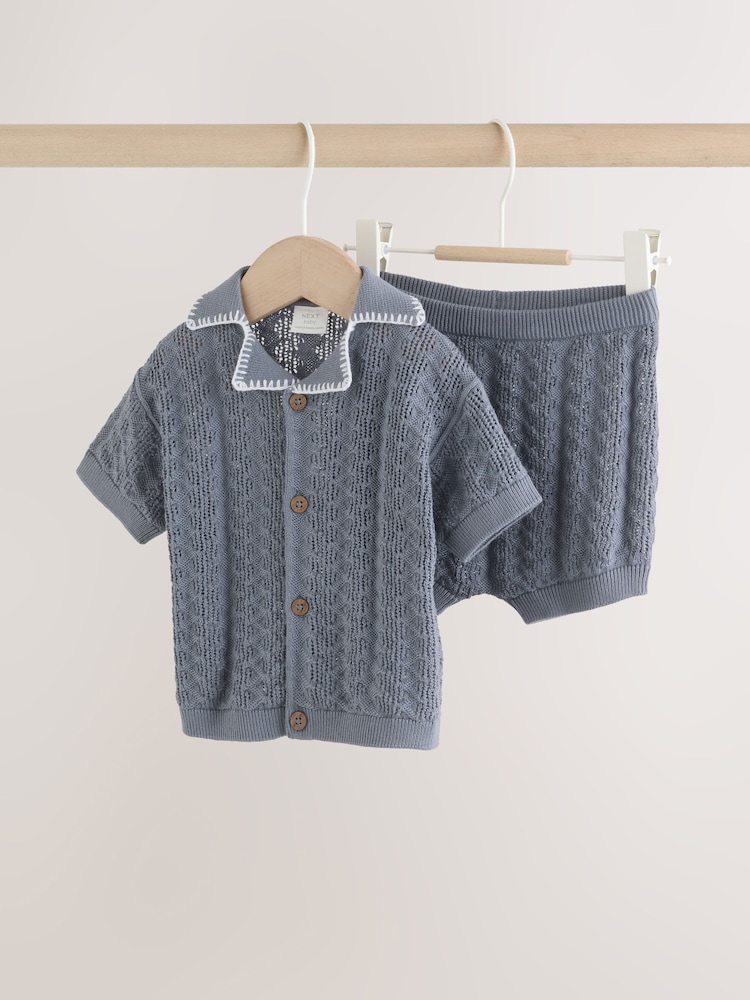 Blue Knitted Top and Shorts Baby Set (0mths-2yrs) - Image 1 of 14