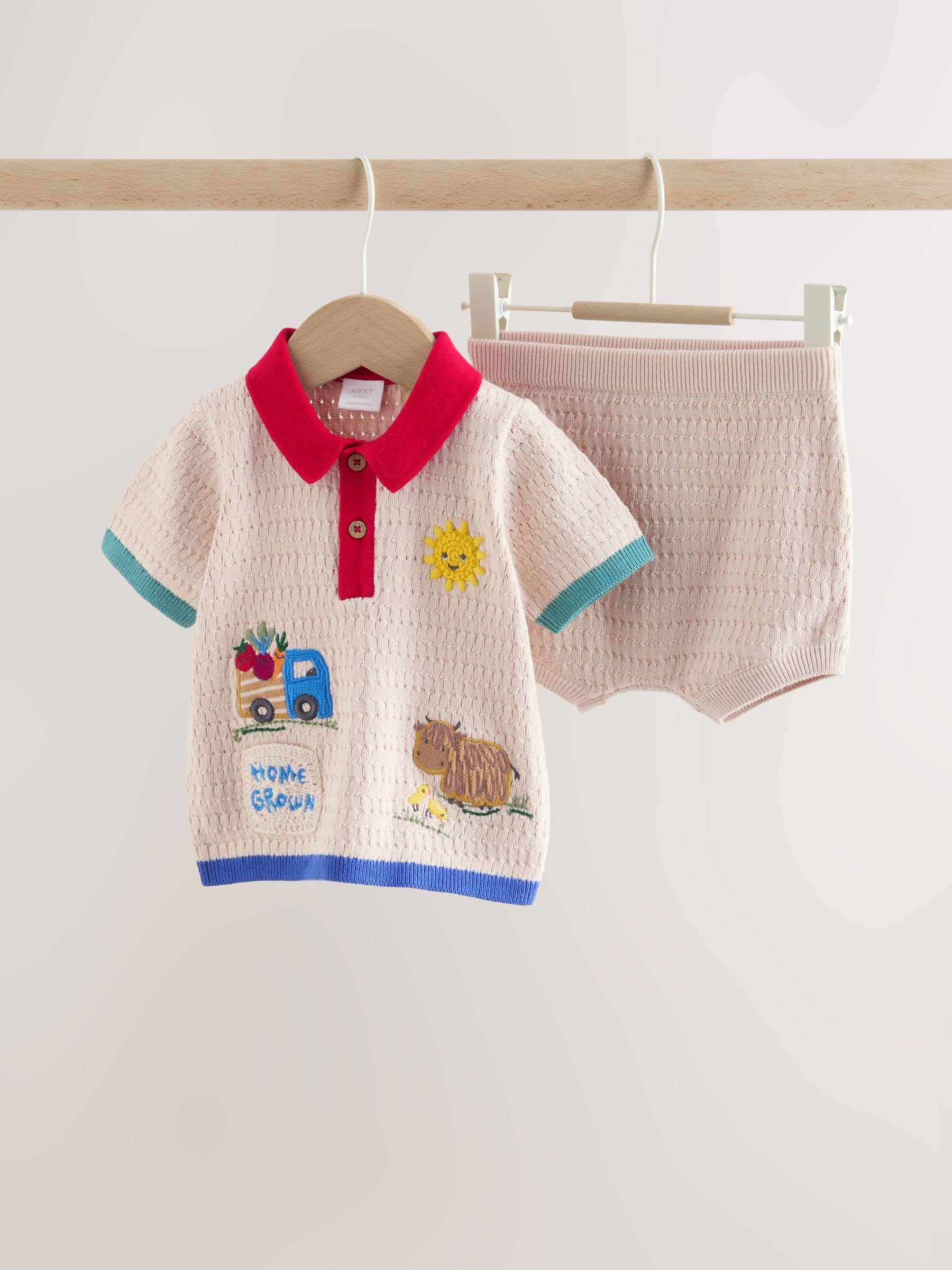 Buy Neutral/Bright Farm Knitted Top and Shorts Baby Set (0mths