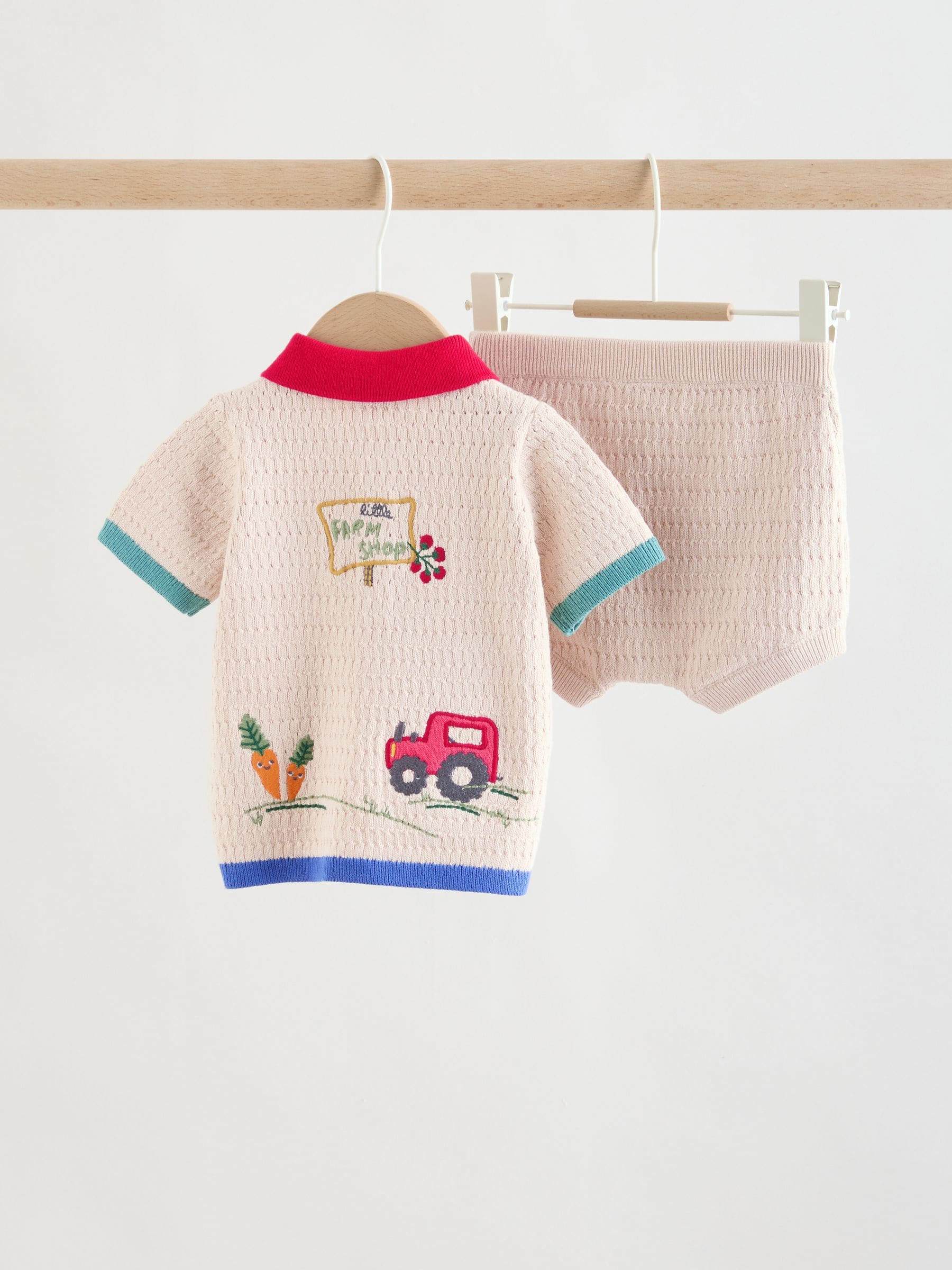 Buy Neutral/Bright Farm Knitted Top and Shorts Baby Set (0mths
