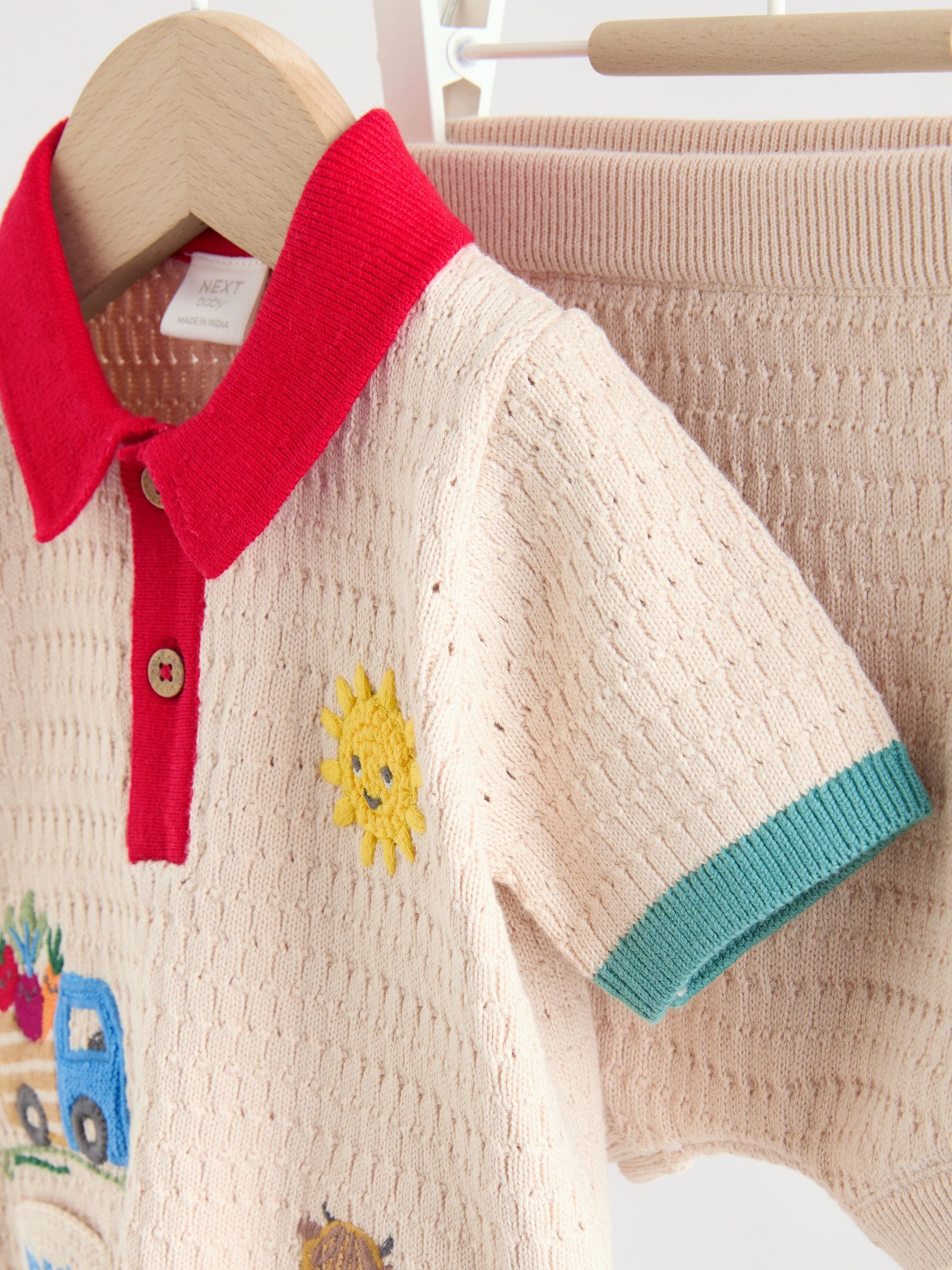 Buy Neutral/Bright Farm Knitted Top and Shorts Baby Set (0mths