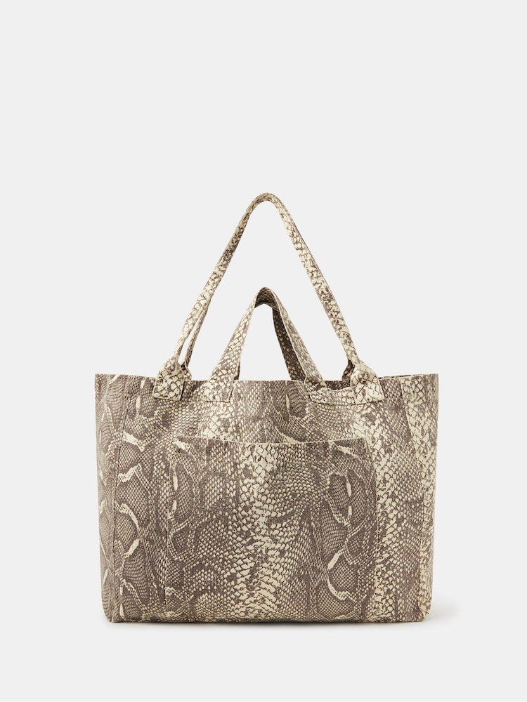 Accessorize Brown Snakeskin Print Shopper Bag - Image 1 of 2
