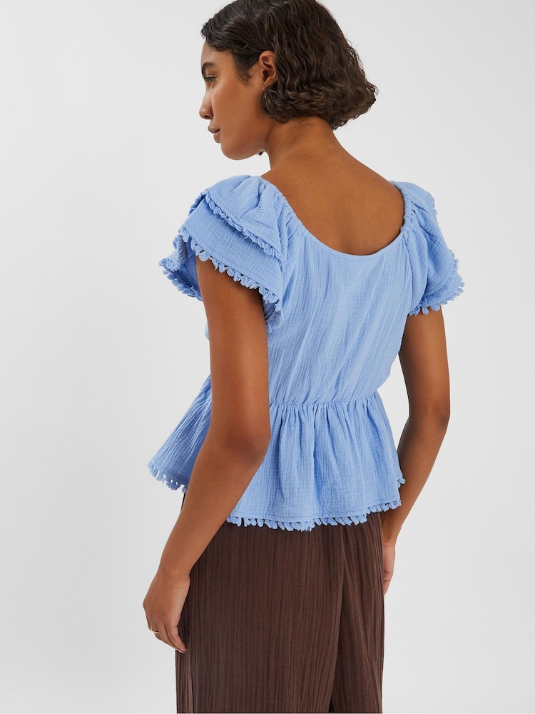Accessorize Blue Sleeveless Frilly Tassel Blouse - Image 2 of 4