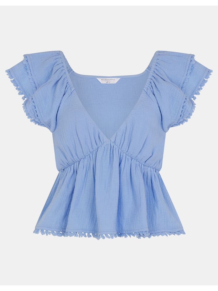 Accessorize Blue Sleeveless Frilly Tassel Blouse - Image 4 of 4 Accessorize Blue Sleeveless Frilly Tassel Blouse - Image 4 of 4