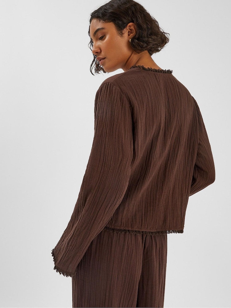 Accessorize Brown Crinkle Long Sleeve Tie Blouse - Image 2 of 4 Accessorize Brown Crinkle Long Sleeve Tie Blouse - Image 2 of 4