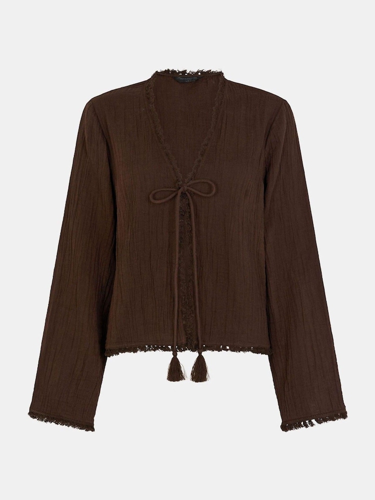 Accessorize Brown Crinkle Long Sleeve Tie Blouse - Image 4 of 4 Accessorize Brown Crinkle Long Sleeve Tie Blouse - Image 4 of 4