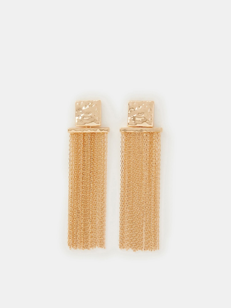 Accessorize Gold Tone Molten Square Chain Drop Earrings - Image 1 of 2 Accessorize Gold Tone Molten Square Chain Drop Earrings - Image 1 of 2