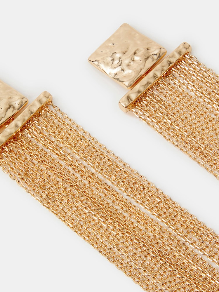 Accessorize Gold Tone Molten Square Chain Drop Earrings - Image 2 of 2 Accessorize Gold Tone Molten Square Chain Drop Earrings - Image 2 of 2