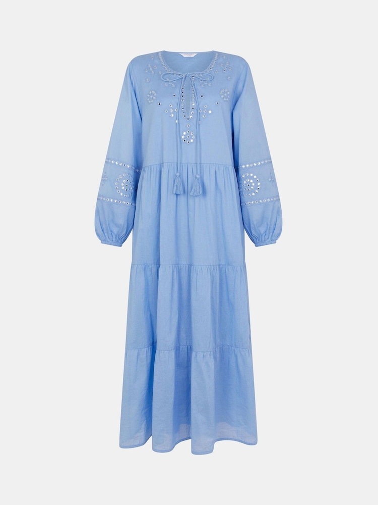 Accessorize Blue Mirror Embellished Long Sleeve Midi Dress - Image 1 of 1