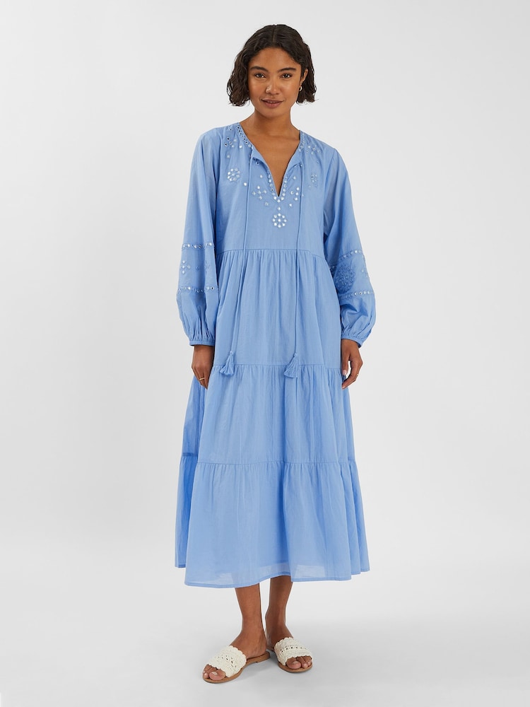Accessorize Blue Mirror Embellished Long Sleeve Midi Dress - Image 1 of 4 Accessorize Blue Mirror Embellished Long Sleeve Midi Dress - Image 1 of 4