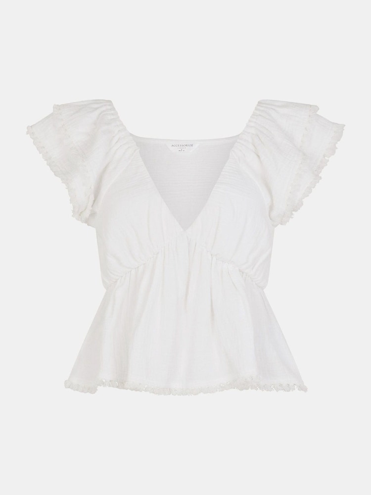 Accessorize White Sleeveless Frilly Tassel Blouse - Image 1 of 1 Accessorize White Sleeveless Frilly Tassel Blouse - Image 1 of 1