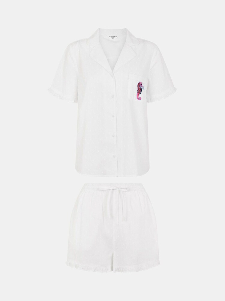 Accessorize White Seahorse Print Short Pyjamas Set - Image 1 of 1