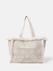 Accessorize Natural Embroidered Fringe Tote Bag - Image 1 of 5