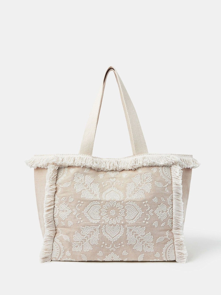 Accessorize Natural Embroidered Fringe Tote Bag - Image 1 of 5