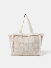 Accessorize Natural Embroidered Fringe Tote Bag - Image 2 of 5