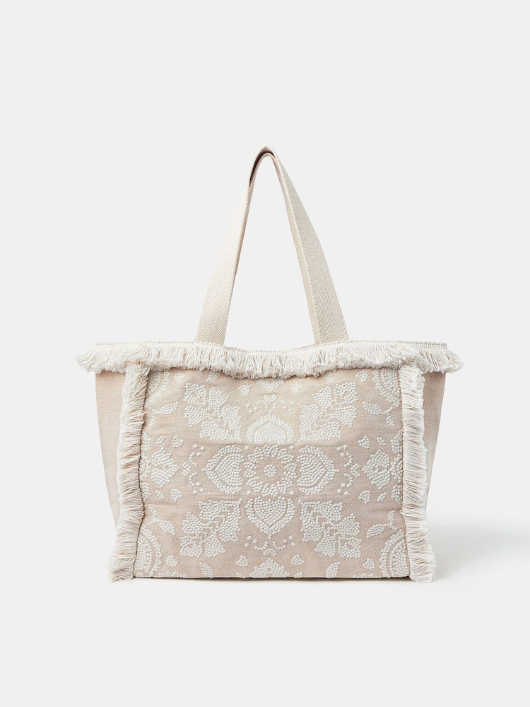 Accessorize Natural Embroidered Fringe Tote Bag - Image 2 of 5